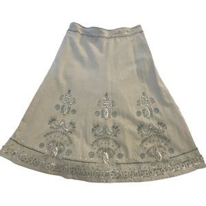 Basil & Maude Beaded Linen Skirt | Natural, Silver, Turquoise | Size 10